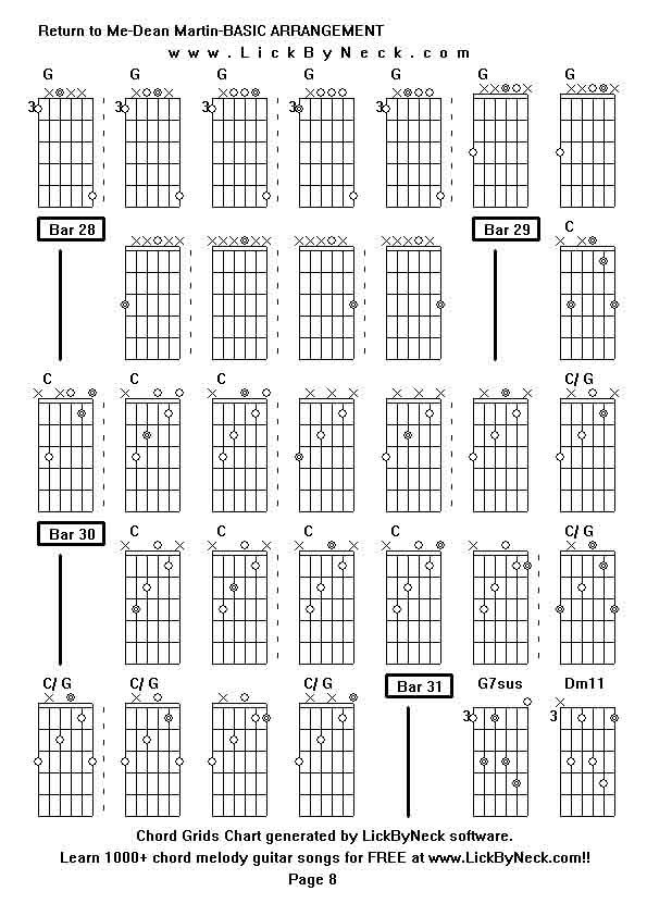 Chord Grids Chart of chord melody fingerstyle guitar song-Return to Me-Dean Martin-BASIC ARRANGEMENT,generated by LickByNeck software.